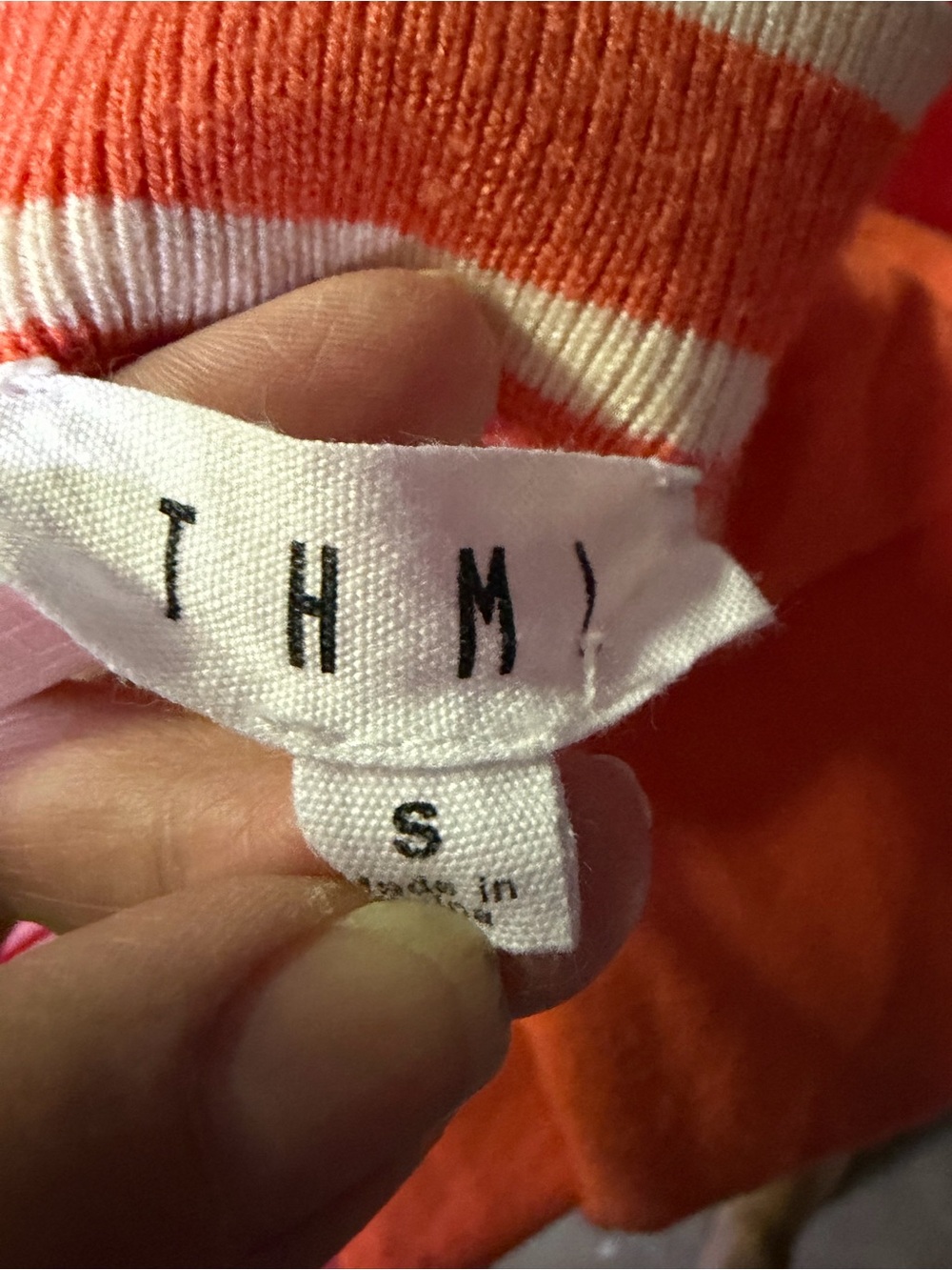 THML Bright Orange Ruffle Sleeve Knit Sweater with Cream Trim - Picture 3 of 4